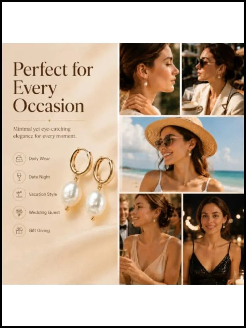 Natural Freshwater Baroque Pearl Drop Huggie Hoop Earrings 14K Gold Plated